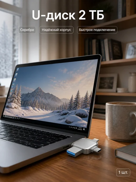 Флешка USB 2 ТБ, серебристая, 2 ТБ