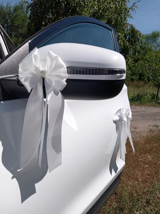Украшения на свадебный автомобиль - комплект 4 банта, белый, фото 8