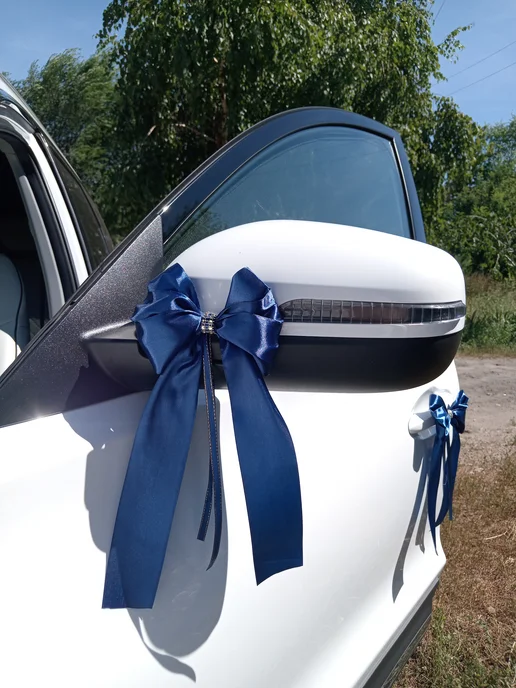 Украшения на свадебный автомобиль - комплект 4 банта, синий, фото 5