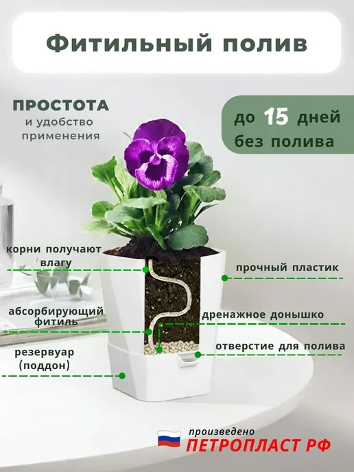Горшок Грани 3,6 л 3 штуки "Белый Сатин" набор с фитильным, 3,6 л, фото 3