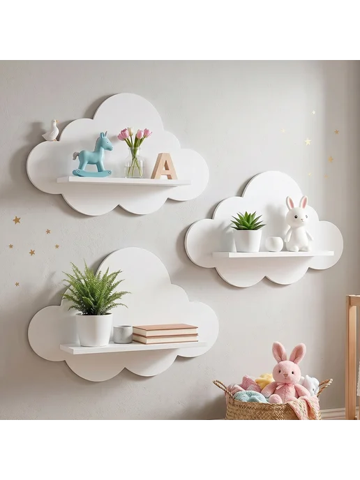 3 шт. полки Wolke для Kinder, облачные полки, белые, спальня, 3 шт, фото 3