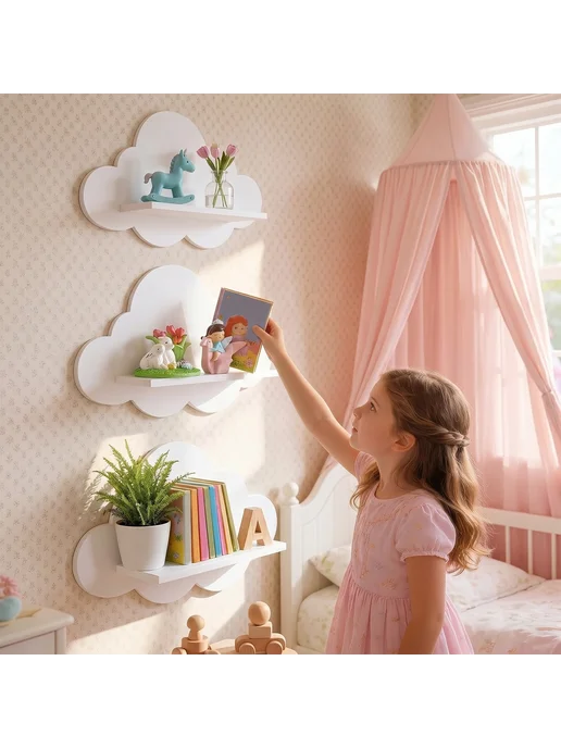 3 шт. полки Wolke для Kinder, облачные полки, белые, спальня, 3 шт, фото 4