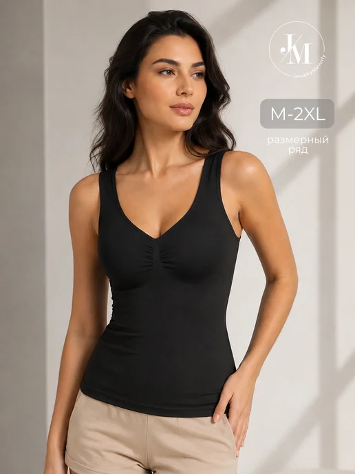 JewelryMeverly Майка обтягивающая с чашечками, черный