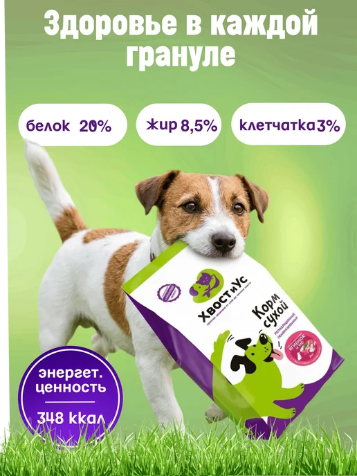Сухой корм ХВОСТиУС для собак, крупные, средние, говядина, 1,02 кг, фото 3
