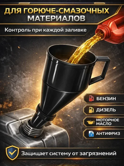 Воронка автомобильная угловая для бензина с фильтром, черный