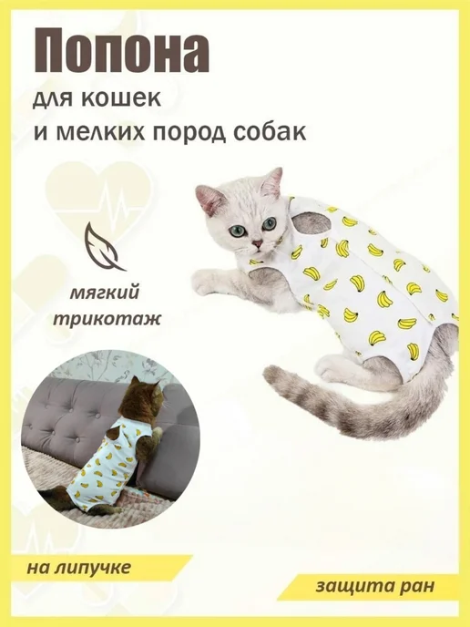 Попона послеоперационная для кошек и мелких собак на липучке, вариант