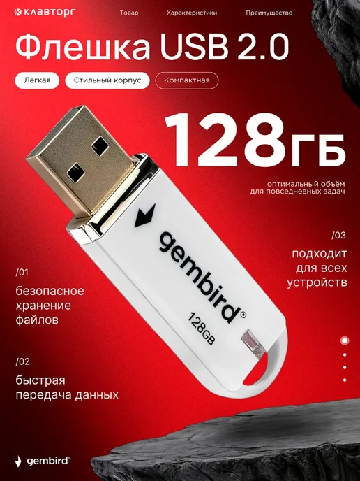 GEMBIRD Флешка USB 2.0 128 Гб, 128 ГБ