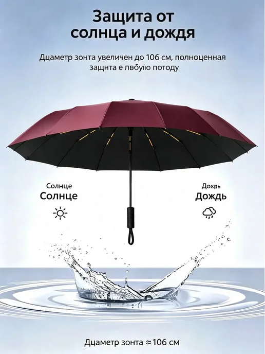 Зонт автомат антиветер 32 спицы сверхпрочный DOLPHIN PREMIUM, красный, фото 2