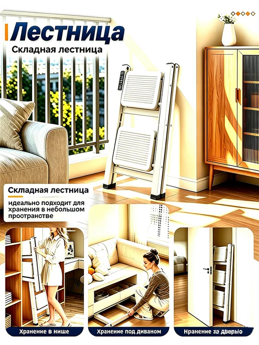 Стремянка 2 ступ. белая 3кг антиск, 3 кг, фото 5