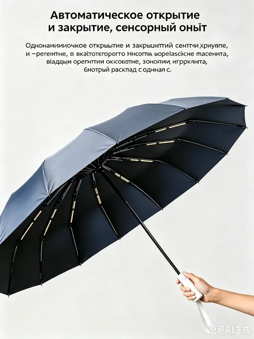 Зонт автомат антиветер 32 спицы сверхпрочный DOLPHIN PREMIUM, синий, фото 3