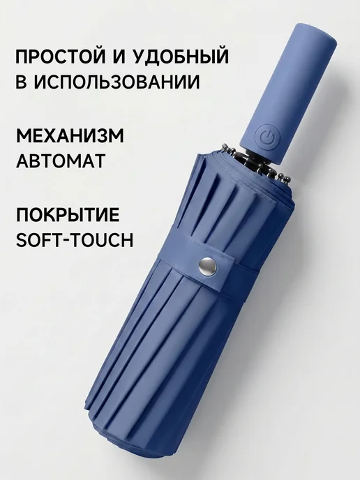 Зонт автомат антиветер 32 спицы сверхпрочный DOLPHIN PREMIUM, синий, фото 4