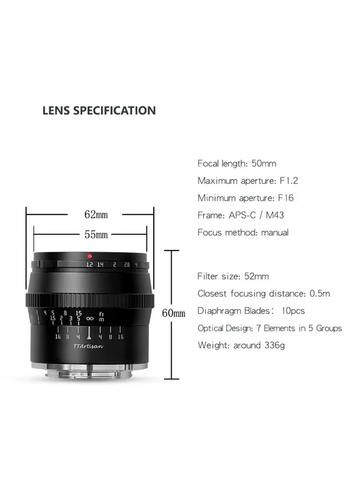 TTArtisan Объектив 50mm F1.2 Sony Nikon Canon Leica black, черный, фото 4
