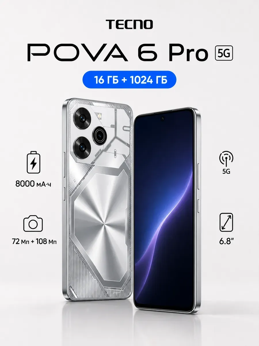 TECNO Cмартфон POVA 6 Pro 16+1024 ГБ Лучший подарок
