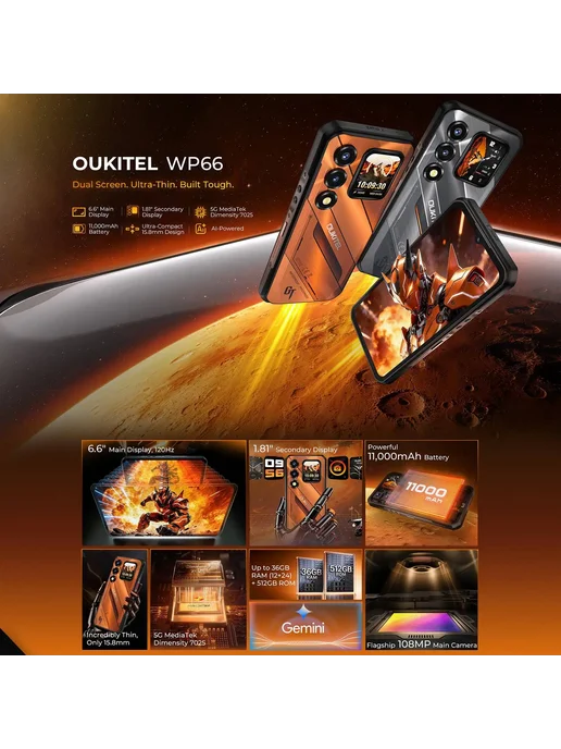 Смартфон OUKITEL Wp66 12/512 ГБ, оранжевый, фото 3