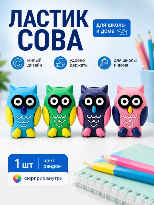 Акула Точилка для карандашей для школы ластик фигурный 2в1 1класс, синий, фото 6