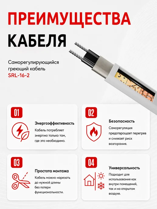 Саморегулирующийся греющий кабель наружный SRL-16-2 5 м, 5 м, фото 3