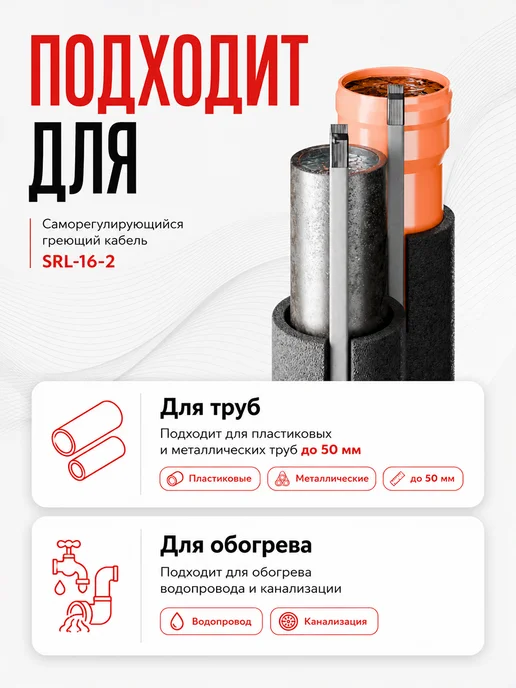 Саморегулирующийся греющий кабель наружный SRL-16-2 5 м, 5 м, фото 4