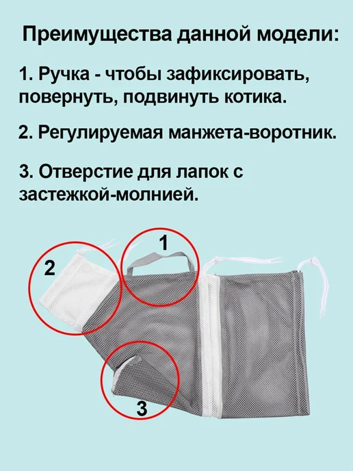Сумка сетка для купания и груминга кошек Фиксатор для за, вариант, фото 2
