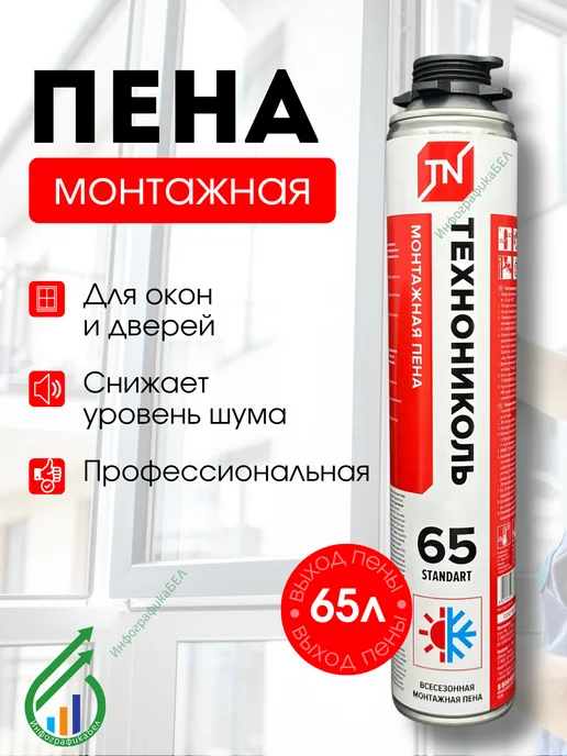 ТехноНИКОЛЬ Пена монтажная под пистолет всесезонная 65л, 65 л