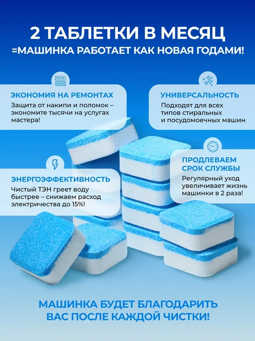 Blueclean Очиститель для посудомоечных и стиральных машин в таблетках, 24 шт, фото 5