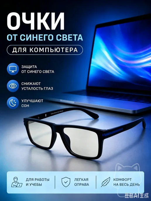 Очки для компьютера без диоптрий прозрачные, прозрачный
