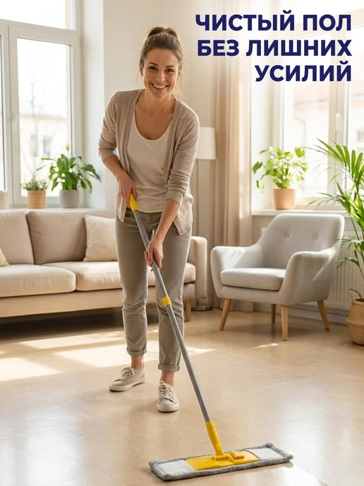 GT Швабра для пола телескопическая с насадкой микрофибра, желтый, фото 2