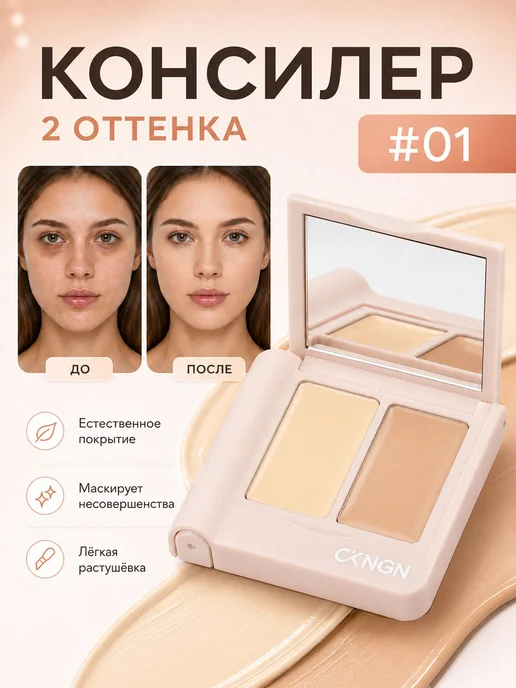 PrettyGirl Двухцветный консилер-корректор для лица, тон 01, бежевый