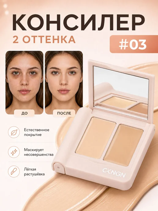 PrettyGirl Двухцветный консилер-корректор для лица с зеркалом03, бежевый