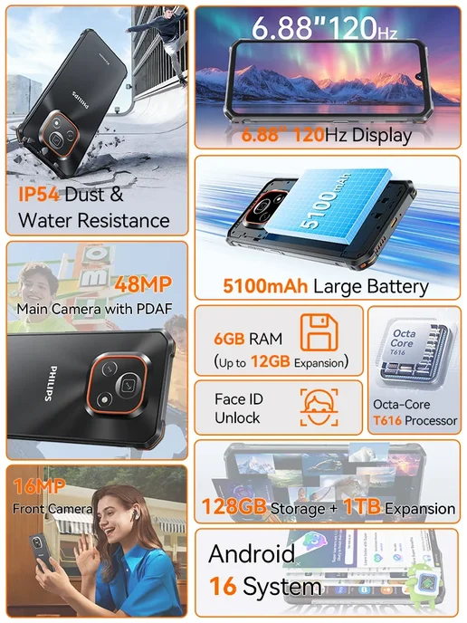 Смартфон Philips S8306 6/128 ГБ, оранжевый, фото 3