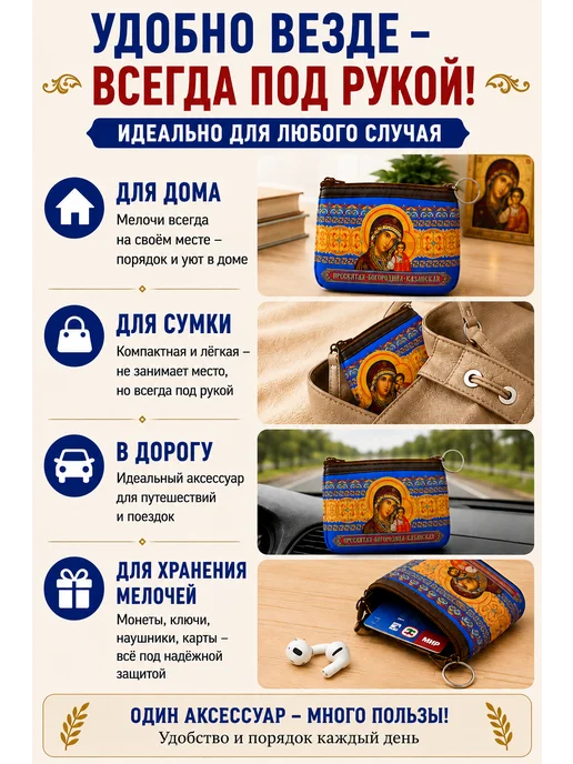 BLT Кошелёк- сумочка, ключница Казанская Божья Матерь, синий, фото 4
