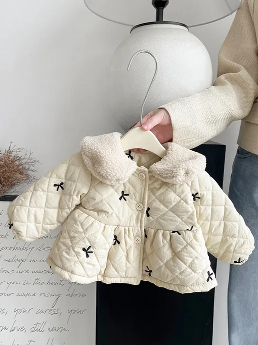 LILIGIRL зимнее флисовое пальто для девочек 1-3 лет, бежевый, фото 2