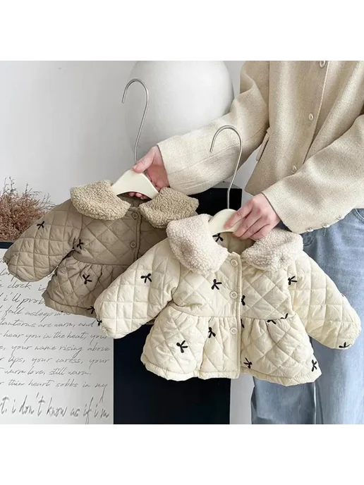 LILIGIRL зимнее флисовое пальто для девочек 1-3 лет, бежевый, фото 3