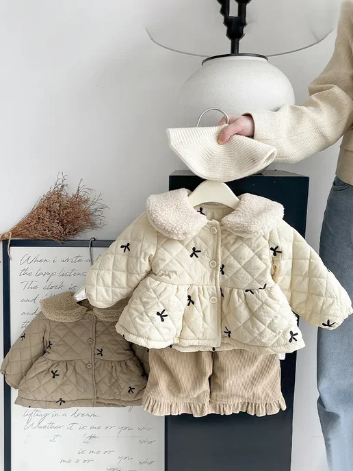 LILIGIRL зимнее флисовое пальто для девочек 1-3 лет, бежевый, фото 4
