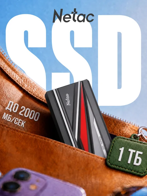 NETAC Внешний SSD-накопитель 1Tb NT01ZX20L-001T-32BK USB-C, 1 ТБ