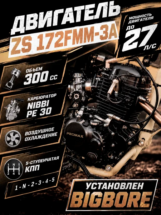 promax Мотоцикл Эндуро Кроссовый MX300 BigBore 300 кубов, черный, фото 2