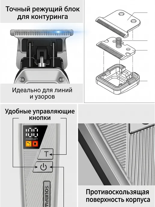 Corleone Набор для стрижки машинка для стрижки волос с насадками, белый, фото 3