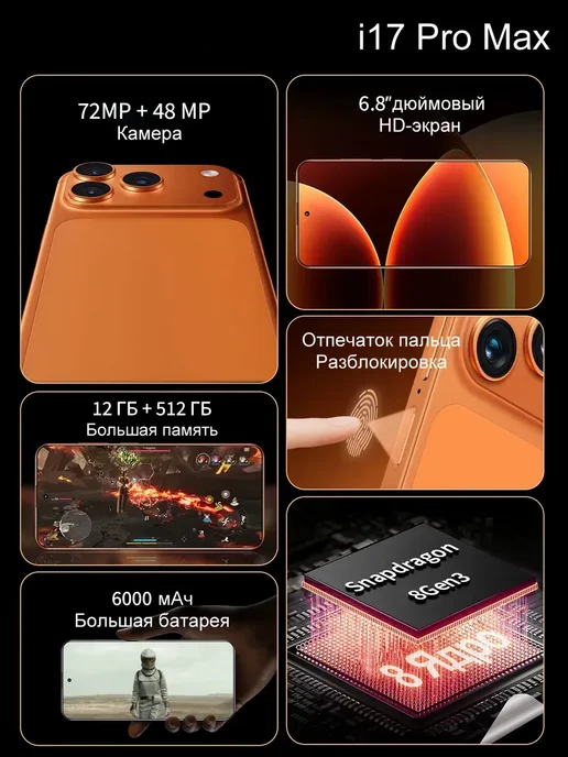 Смартфон Apple iPhone Sjnavosw2216 1 ТБ, оранжевый, фото 3