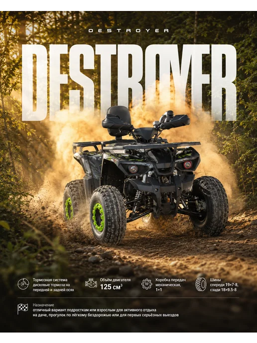 МОТОВЫГОДА Квадроцикл "DESTROYER" 125см³ Бензиновый, вариант