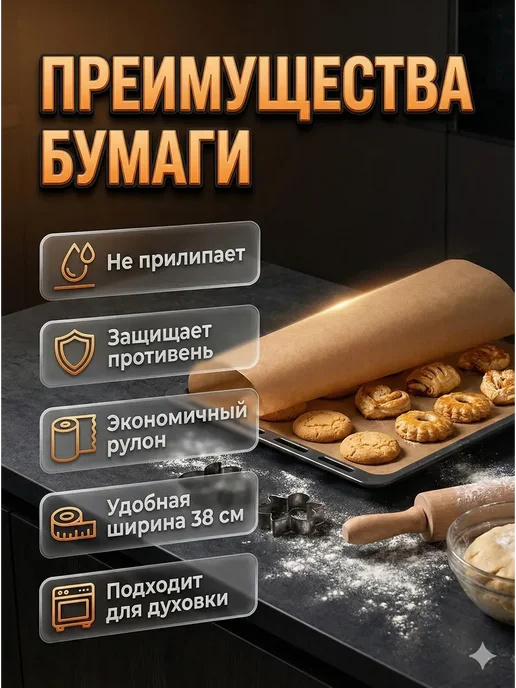 БОТ2 Пергамент для выпечки 38×25 м, силиконизированная, 38x25 м