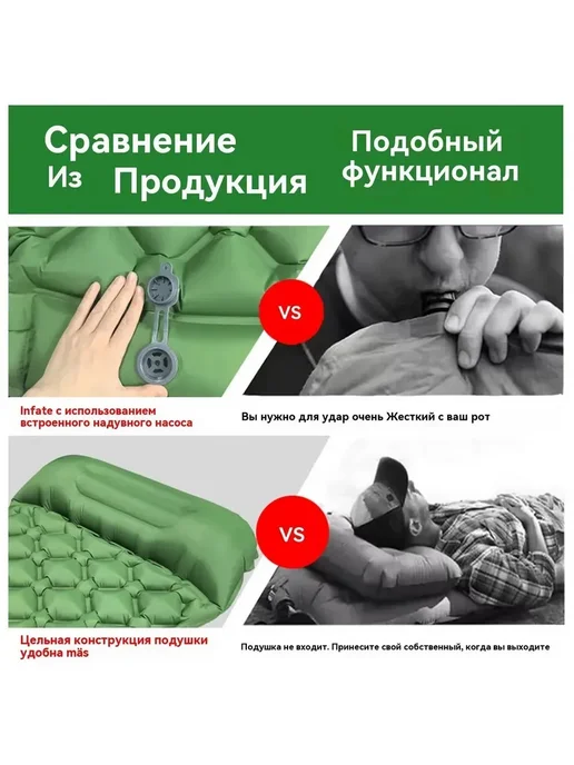 Коврик туристический, надувной матрас для кемпинга, зеленый, фото 7
