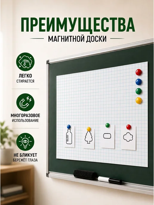 Onprint Разлиновка магнитная маркерная матовая в клетку 60х90 см, 60x90 см, фото 4
