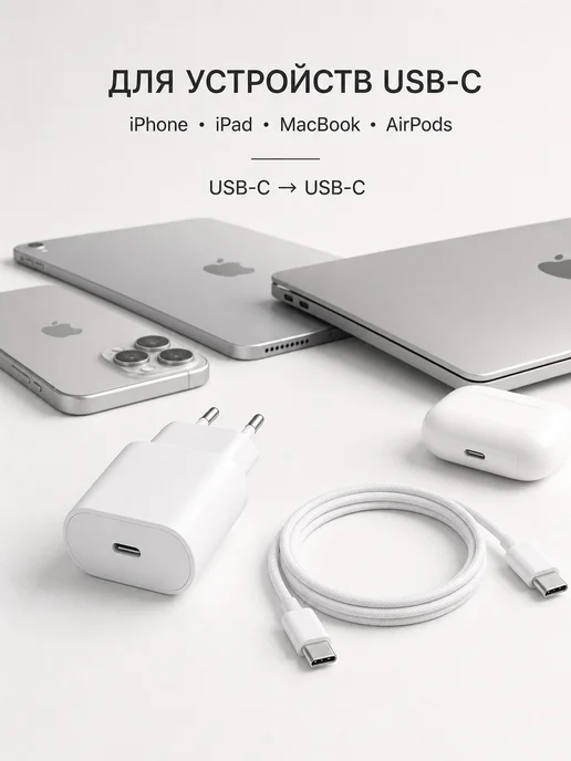 Apple Быстрая зарядка с кабелем эпл Type-C USB-С Type-C 35 Вт, 35 Вт, фото 3