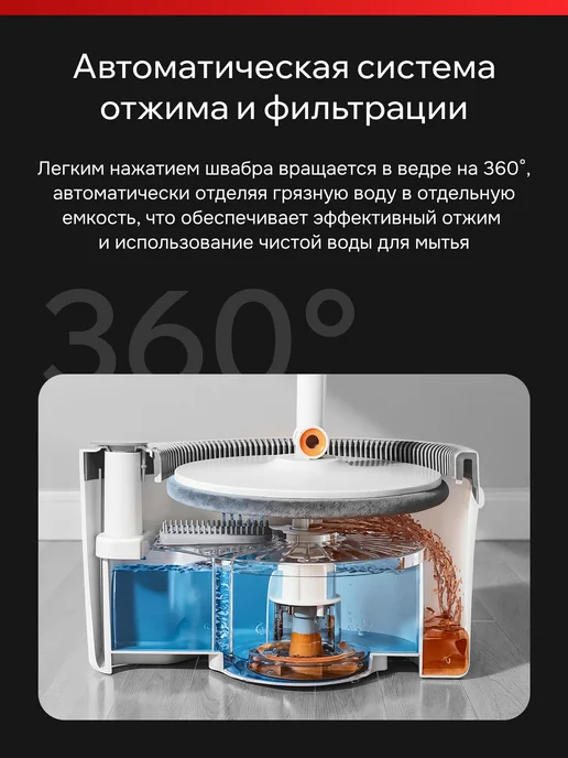 Оригинальный⠀товар Швабра с отжимом и ведром для пола умная, вариант, фото 3