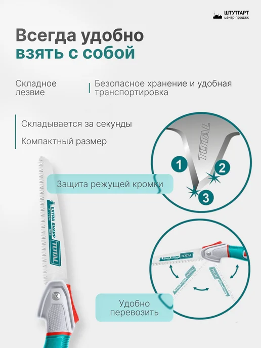 TOTAL tools Пила складная 180мм TOTAL THFSW1808, арт. THFSW1808, голубой, фото 3