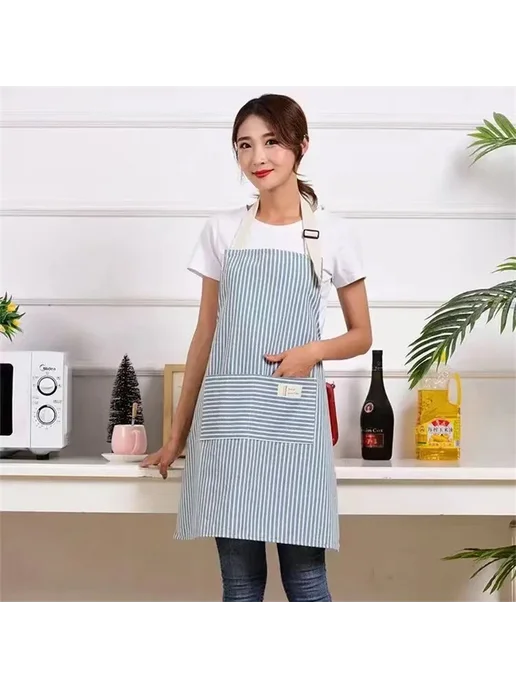 Нет бренда Зеленый полосатый фартук для кухни, зеленый, фото 4