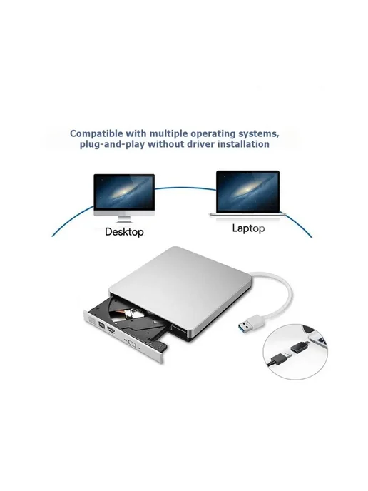 Нет бренда НОВИНКА! Внешний оптический привод USB 3.0 с адаптером Type-, вариант, фото 4