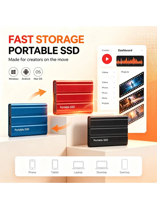 Внешний SSD Samsung T7 128 ТБ Красный, 4TB, 128 ТБ, 4 ТБ, фото 2