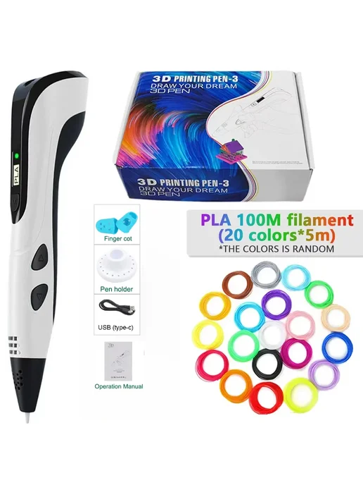 3D-ручка с LED-дисплеем для детей Blue add 9M PLA, белый