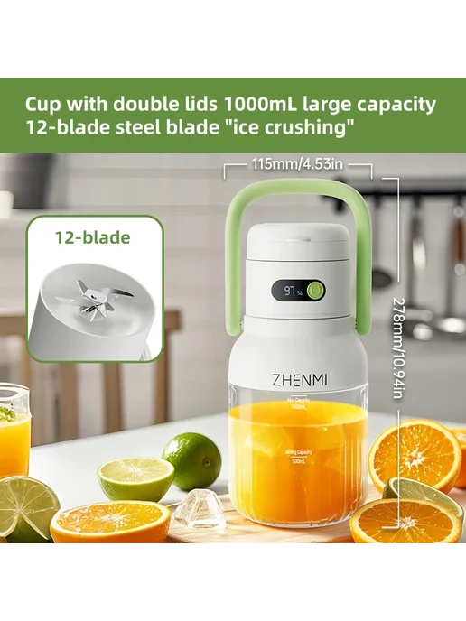 Zhenmi Портативный блендер J15, фиолетовый, 1л, 1 л, фото 4