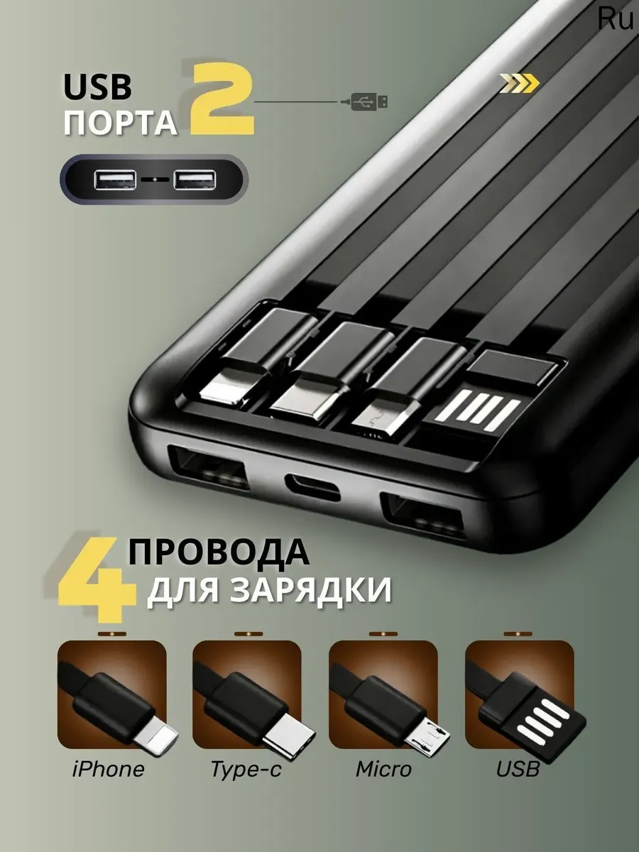 Внешний аккумулятор Повербанк Power bank 20000 мАч — фото 4